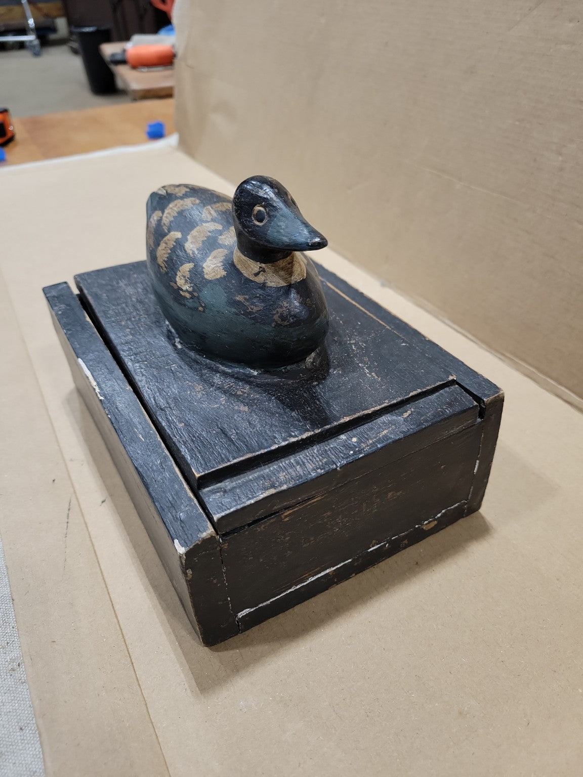 Vintage Hand-Carved Duck Decoy Box – Folk Art Storage