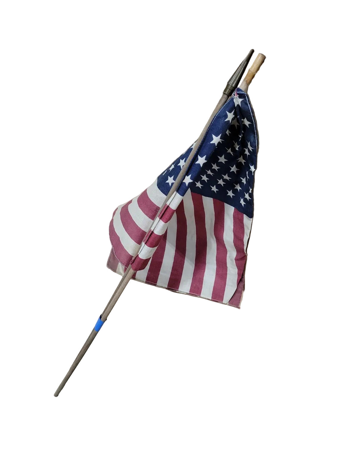 Vintage American Flags on Wooden Staff – Set of 2 (16" x 11")