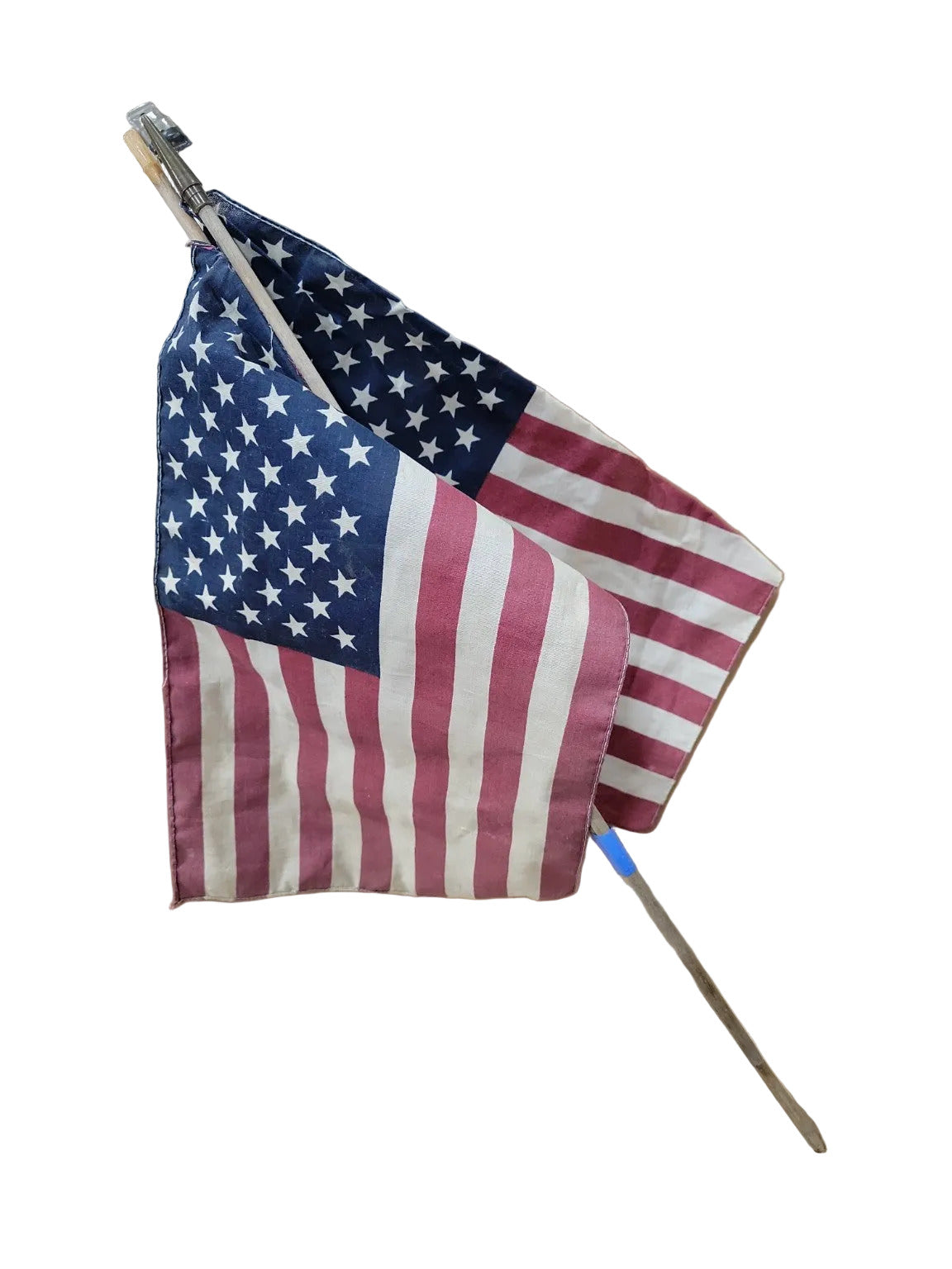 Vintage American Flags on Wooden Staff – Set of 2 (16" x 11")