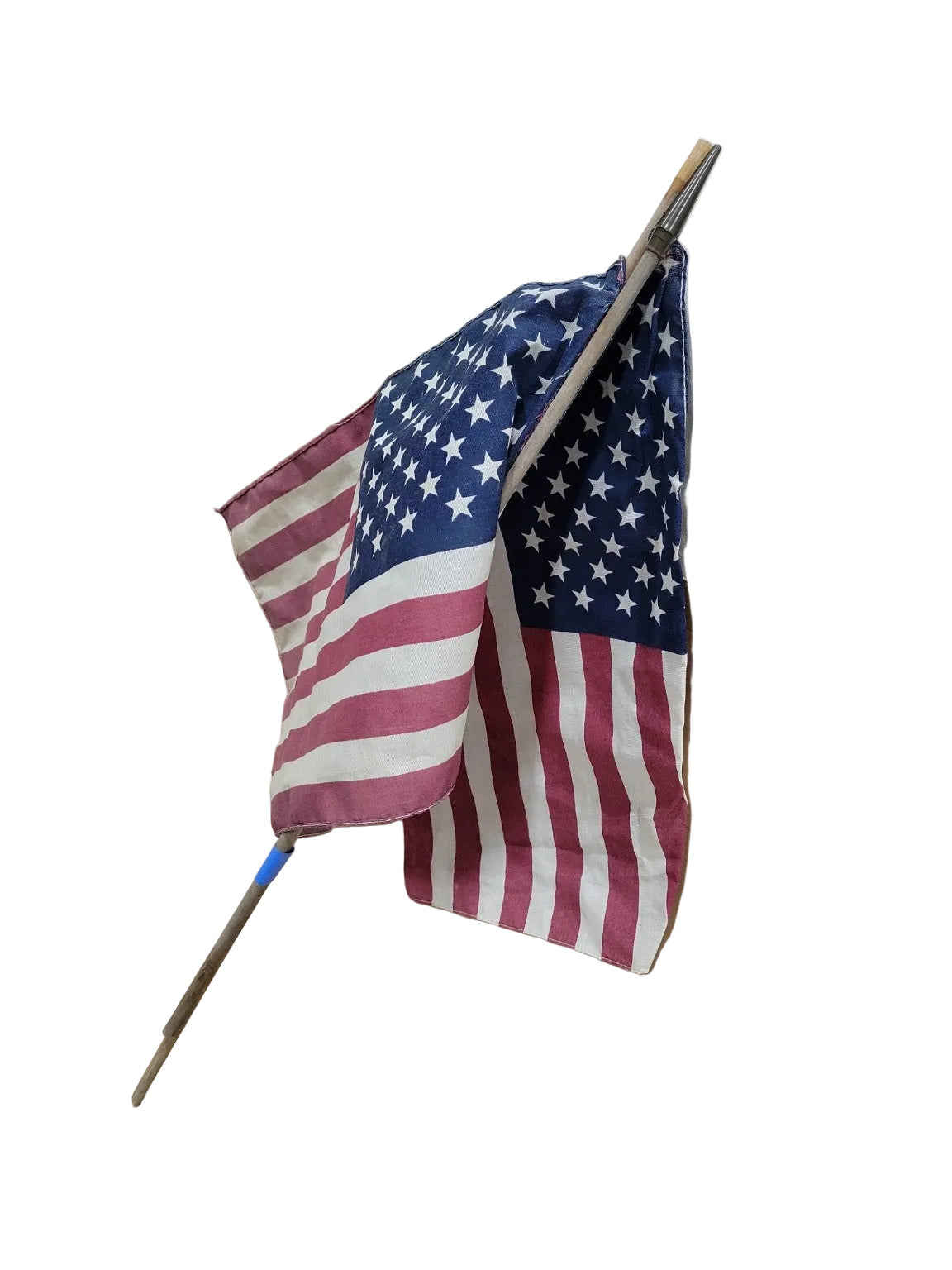 Vintage American Flags on Wooden Staff – Set of 2 (16" x 11")