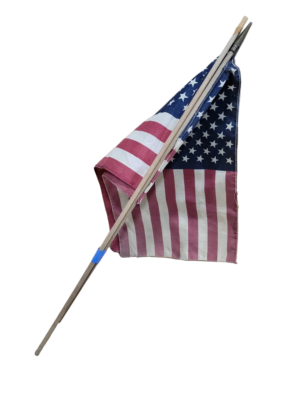 Vintage American Flags on Wooden Staff – Set of 2 (16" x 11")