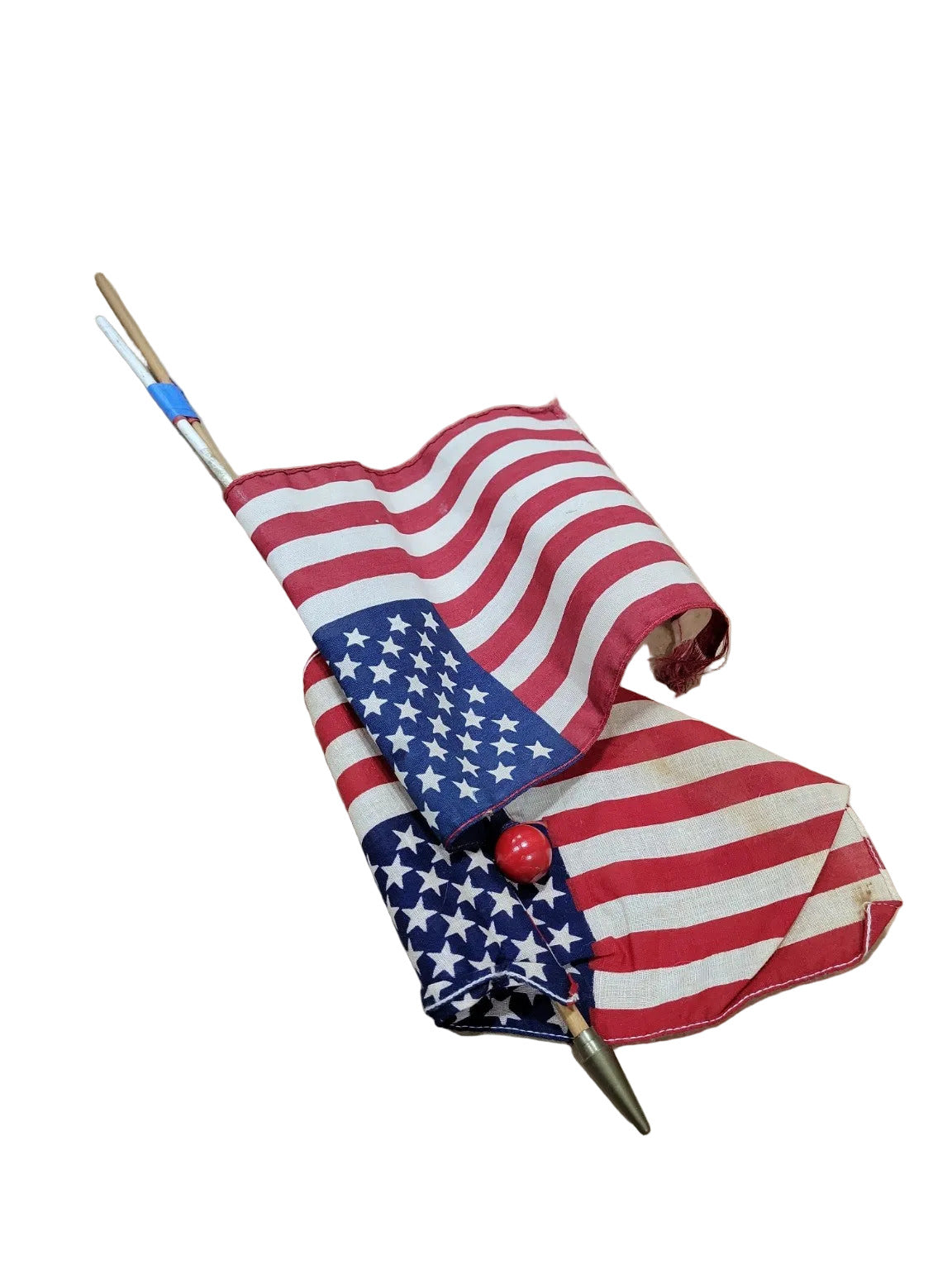 Vintage American Flags on Wooden Staff – Set of 2 (Mixed Sizes)