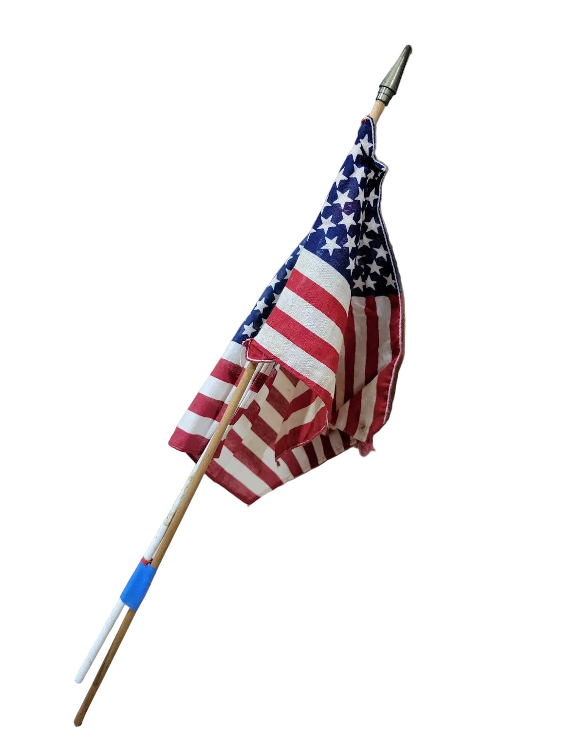 Vintage American Flags on Wooden Staff – Set of 2 (Mixed Sizes)