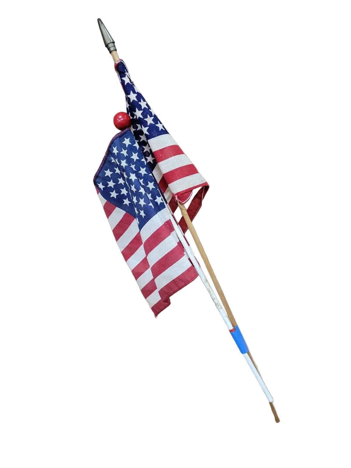 Vintage American Flags on Wooden Staff – Set of 2 (Mixed Sizes)