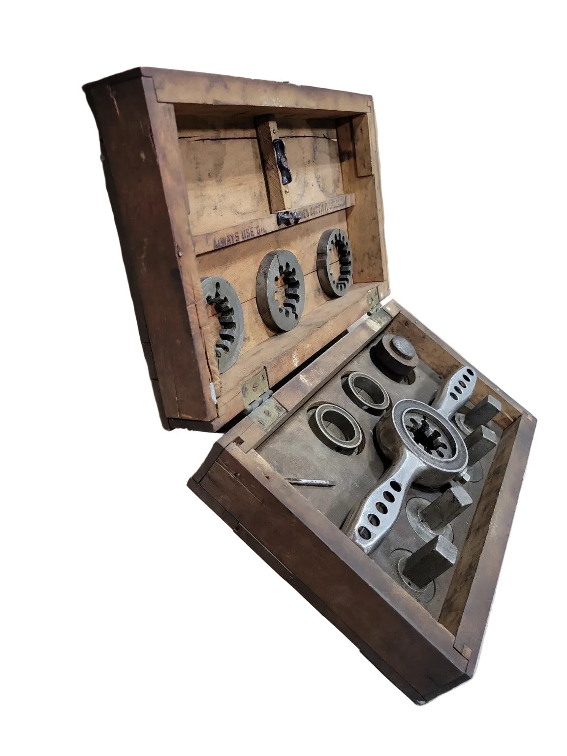 Vintage Iron Pipe Thread Cutting Tool Set in Wooden Case