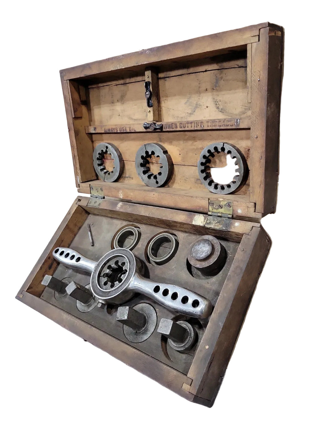 Vintage Iron Pipe Thread Cutting Tool Set in Wooden Case