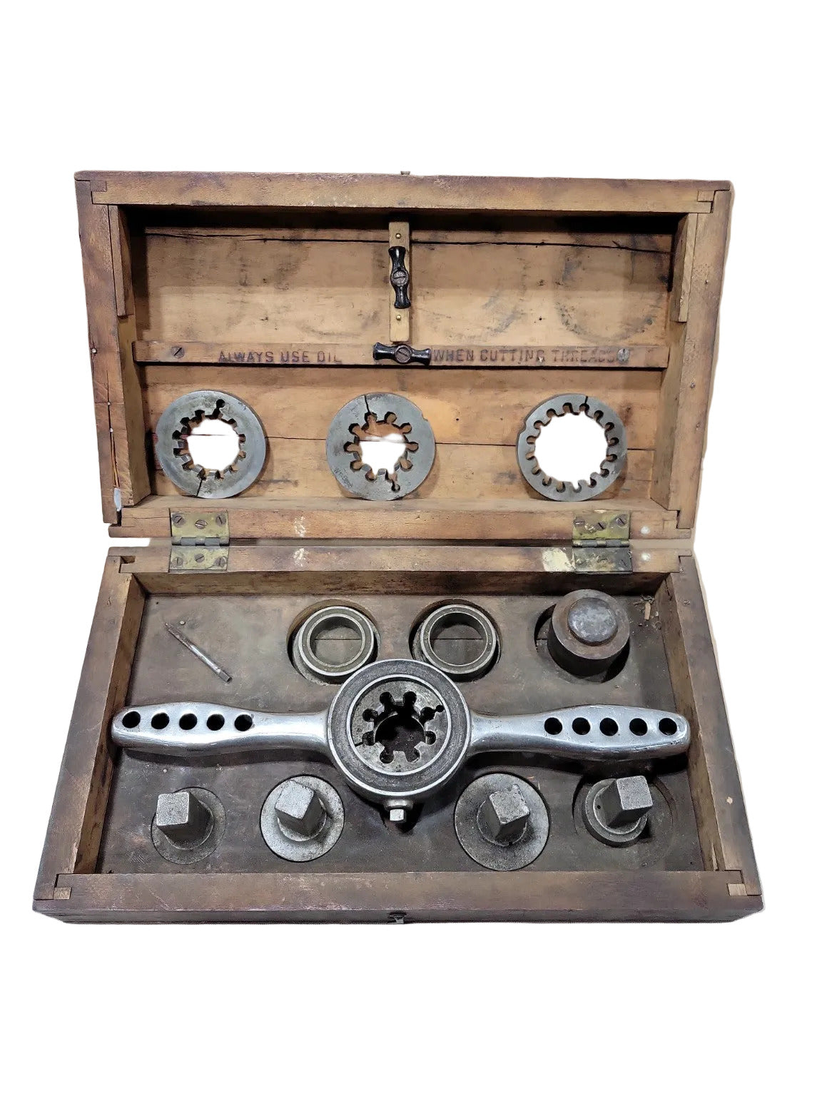 Vintage Iron Pipe Thread Cutting Tool Set in Wooden Case