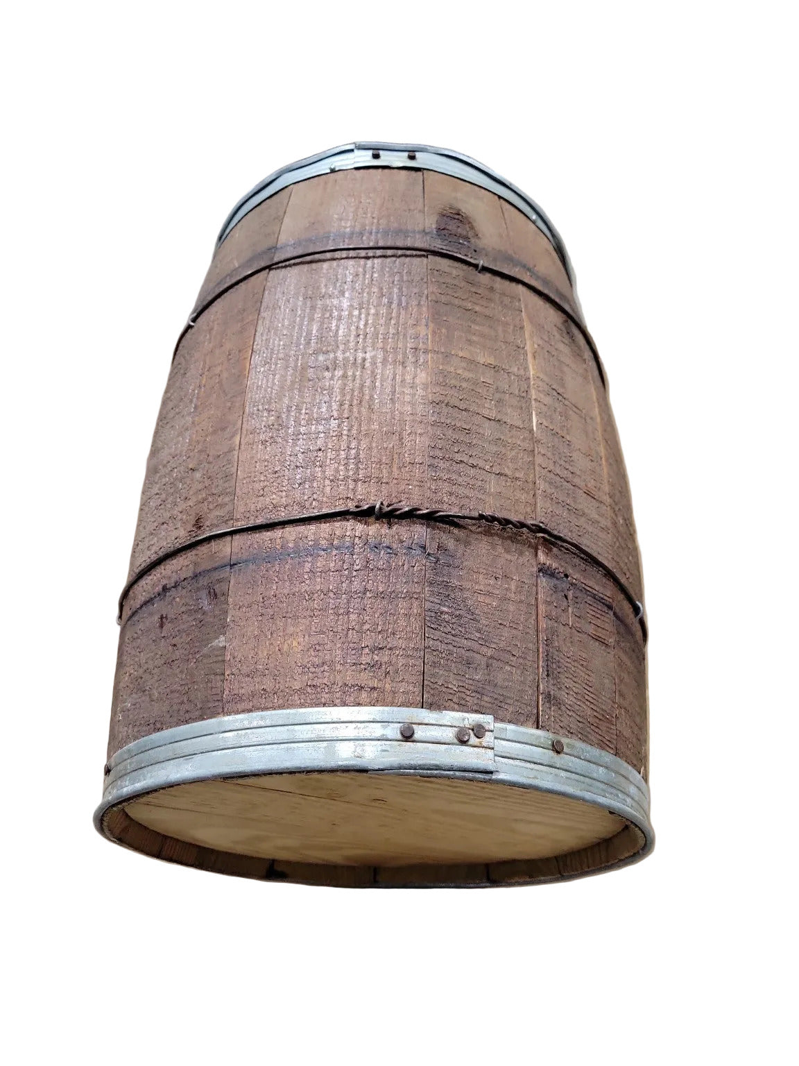 Antique Wooden Slat Barrel with Metal Bands – 18 ¼" H