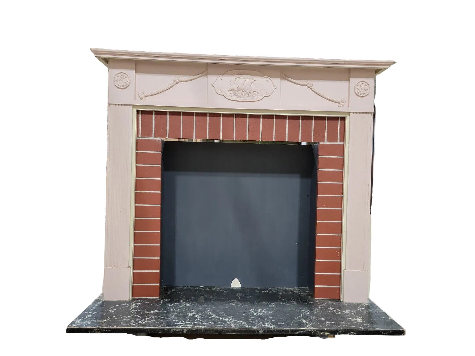 Vintage Nautical Mantel with Faux Brick Insert – 53 ½" W
