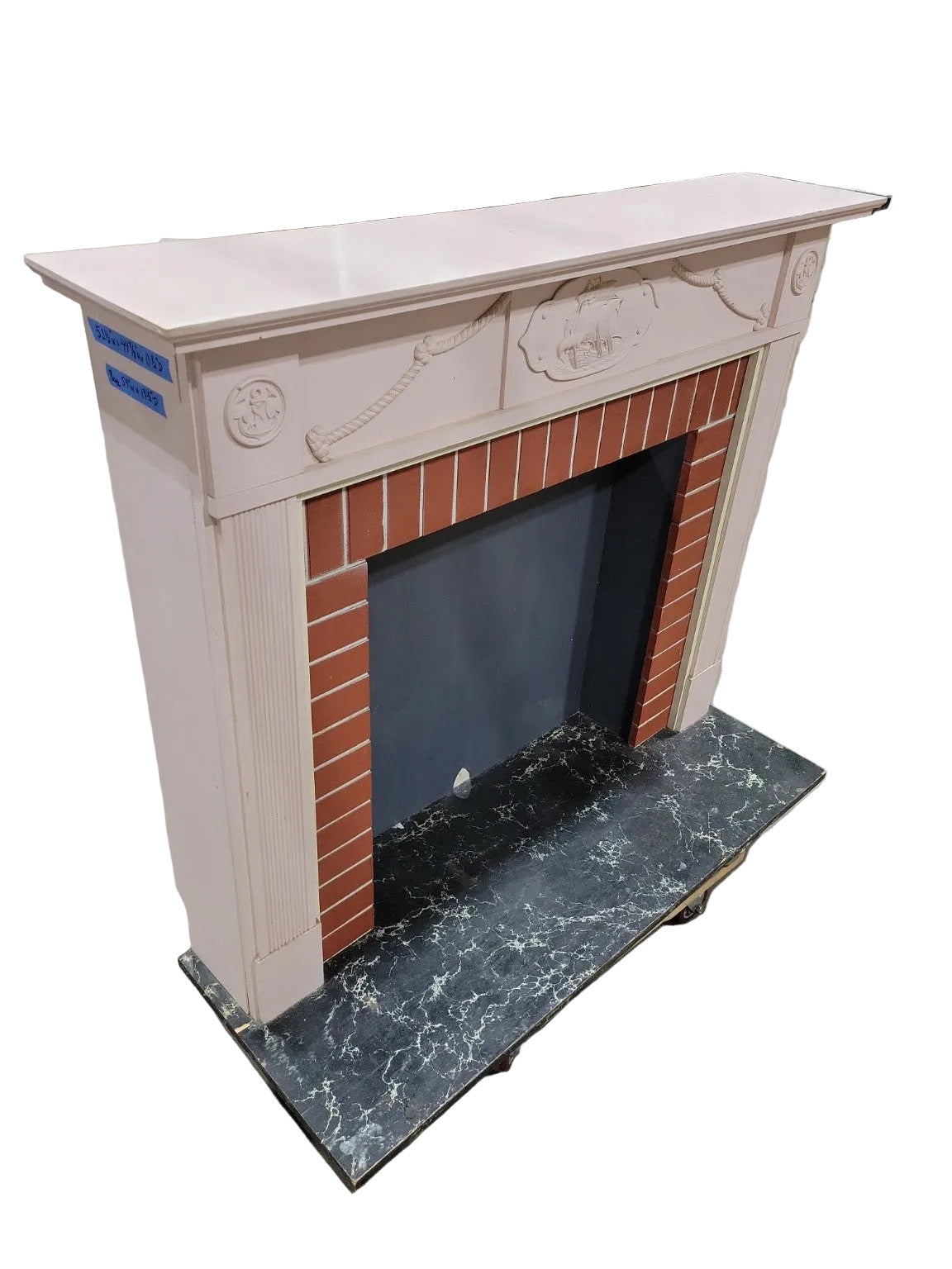 Vintage Nautical Mantel with Faux Brick Insert – 53 ½" W