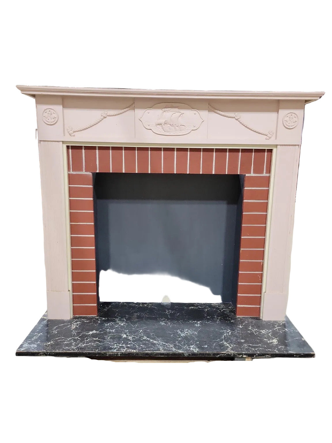 Vintage Nautical Mantel with Faux Brick Insert – 53 ½" W