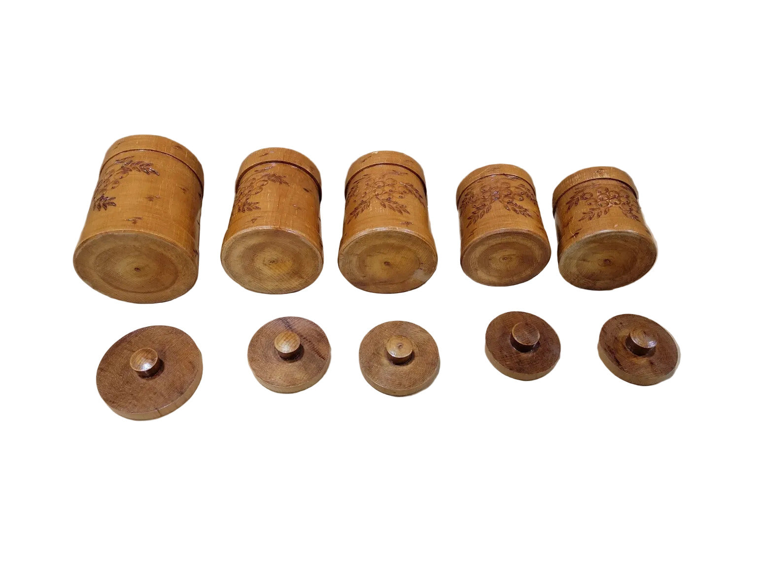 Set of 5 Hand-Turned Wooden Canisters with Lids – Graduated Sizes