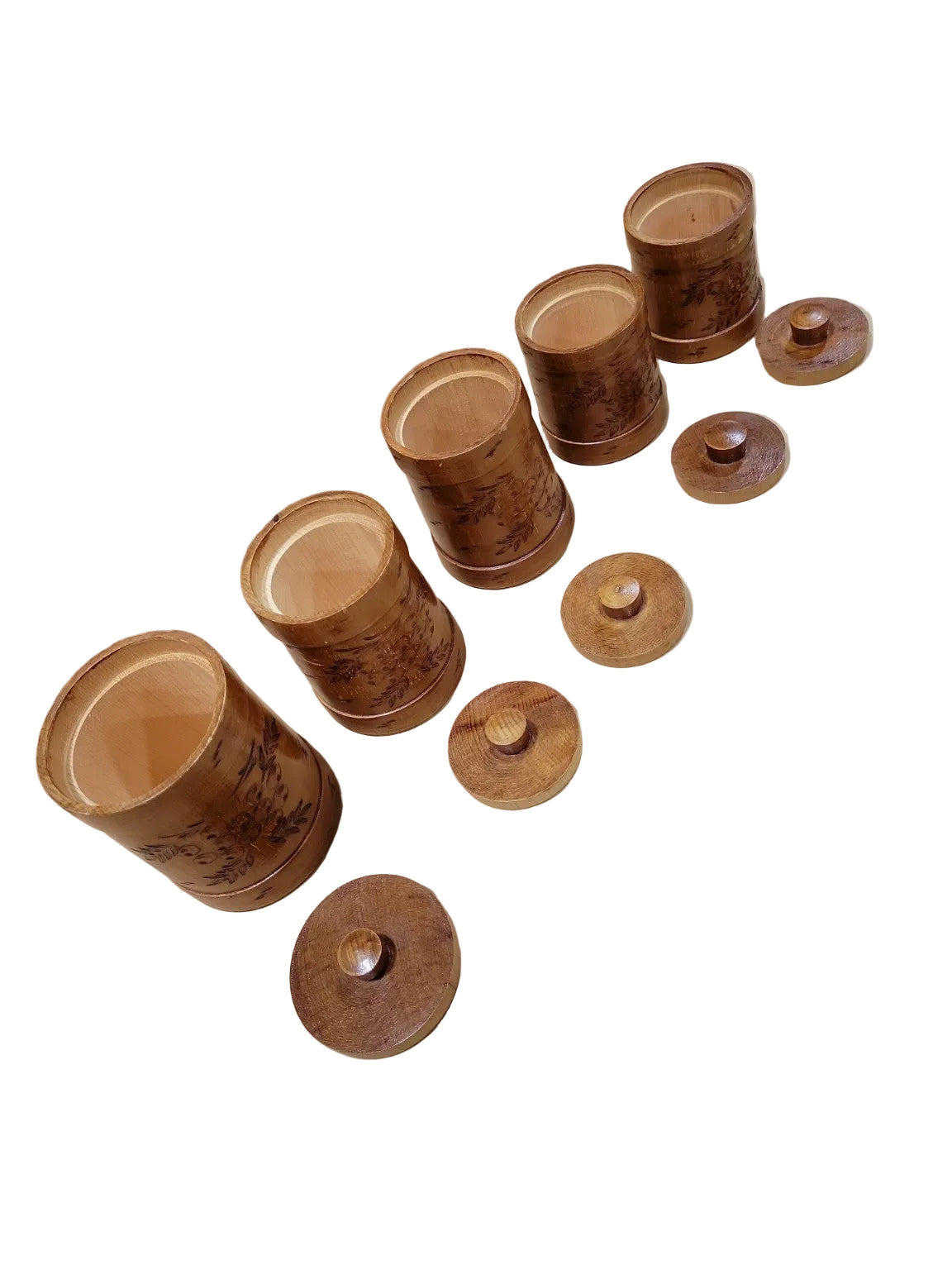 Set of 5 Hand-Turned Wooden Canisters with Lids – Graduated Sizes