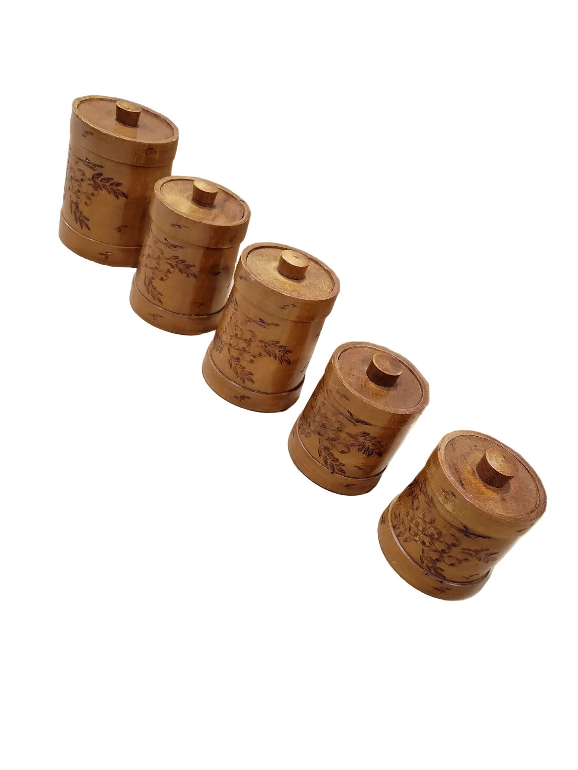 Set of 5 Hand-Turned Wooden Canisters with Lids – Graduated Sizes