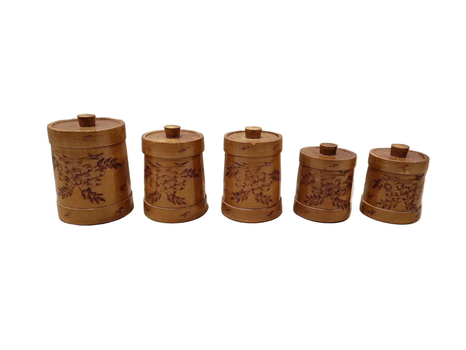 Set of 5 Hand-Turned Wooden Canisters with Lids – Graduated Sizes