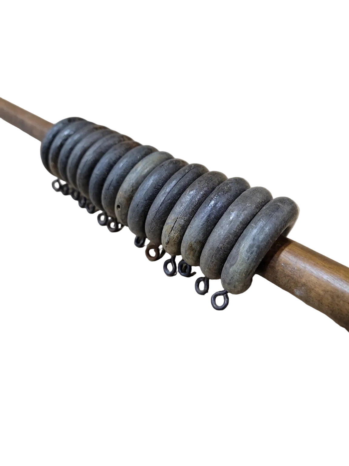 Antique Wooden Curtain Rod with 14 Wood Rings – 37"
