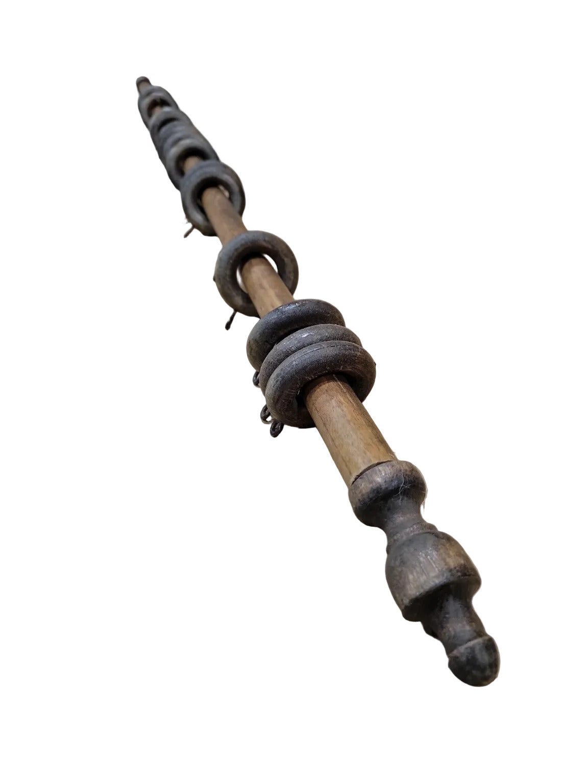 Antique Wooden Curtain Rod with 14 Wood Rings – 37"
