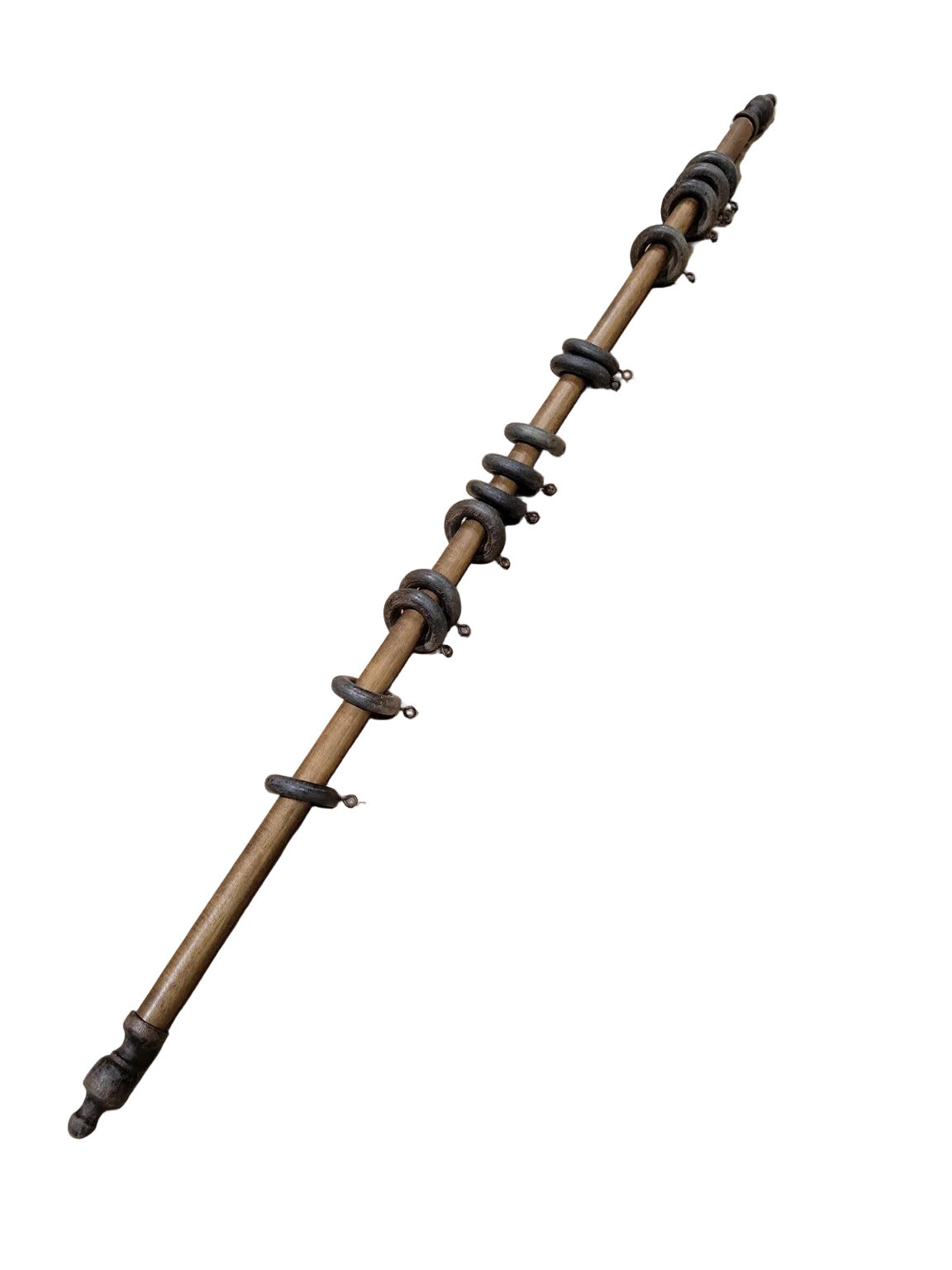 Antique Wooden Curtain Rod with 14 Wood Rings – 37"