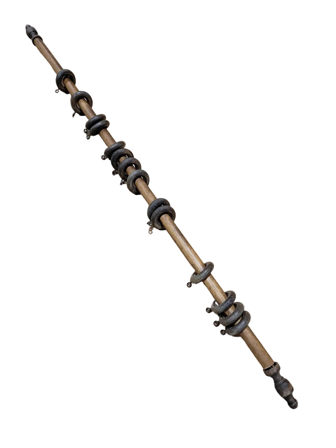 Antique Wooden Curtain Rod with 14 Wood Rings – 37"