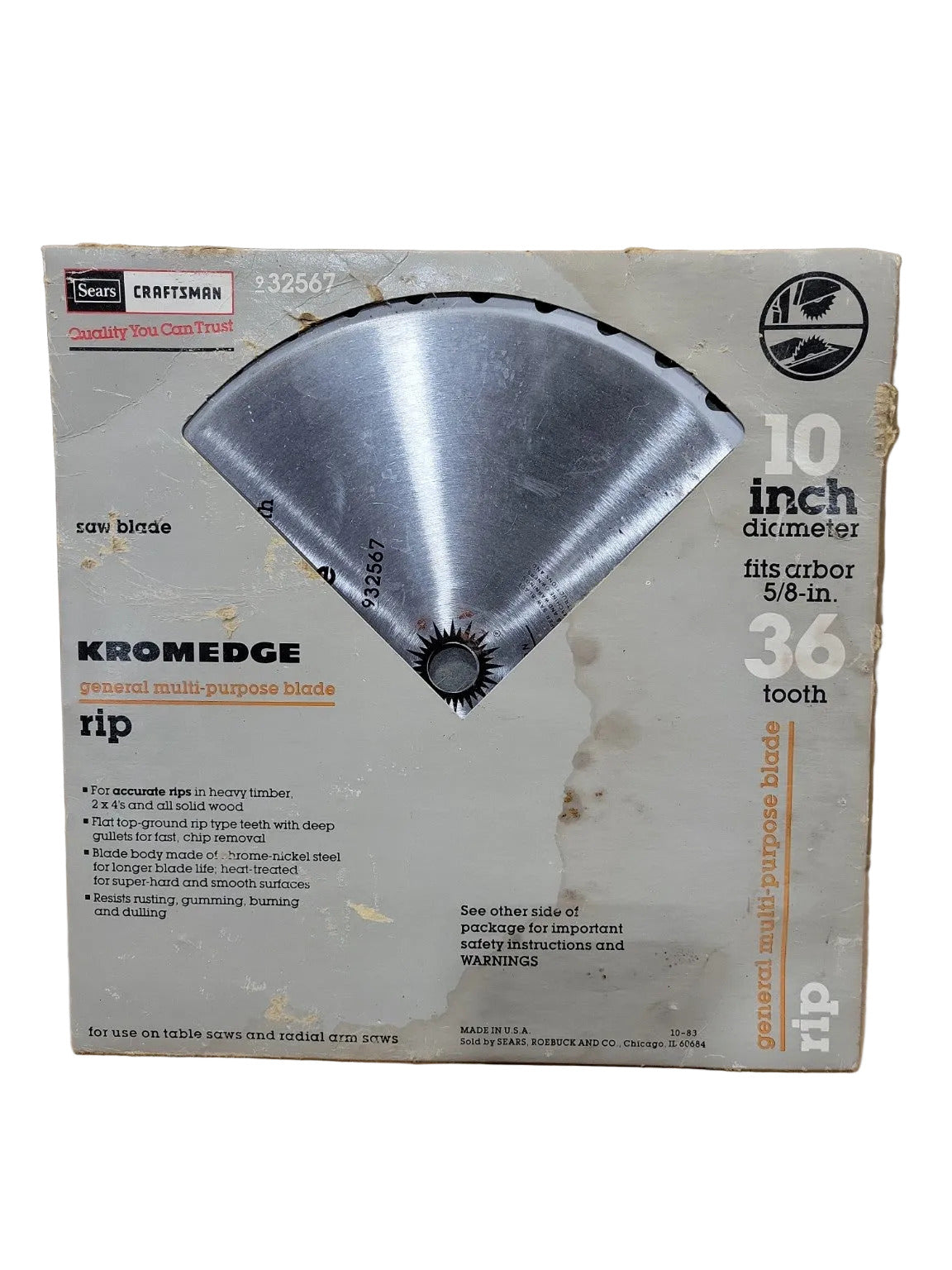 Vintage Sears Craftsman 10" Table Saw Blade – Kromedge 36 Tooth (Model 932567)