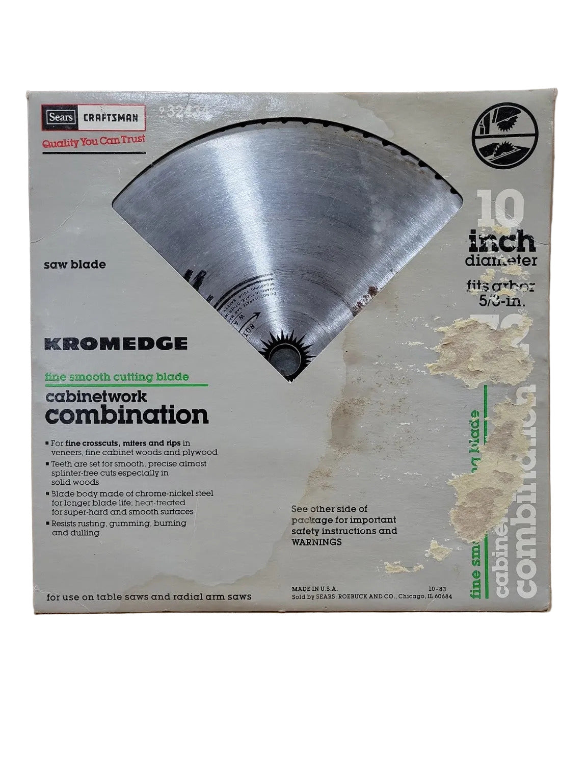 Vintage Sears Craftsman 10" Kromedge Cabinetwork Combination Saw Blade – Model 932434