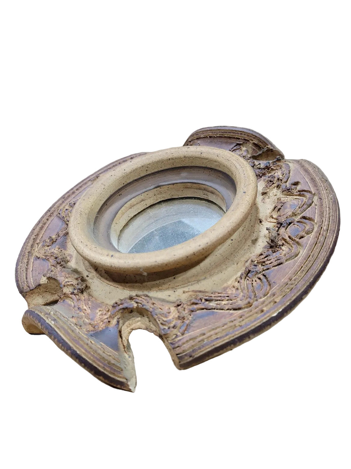Vintage Tolled Clay Wall Mirror – 9½" Diameter