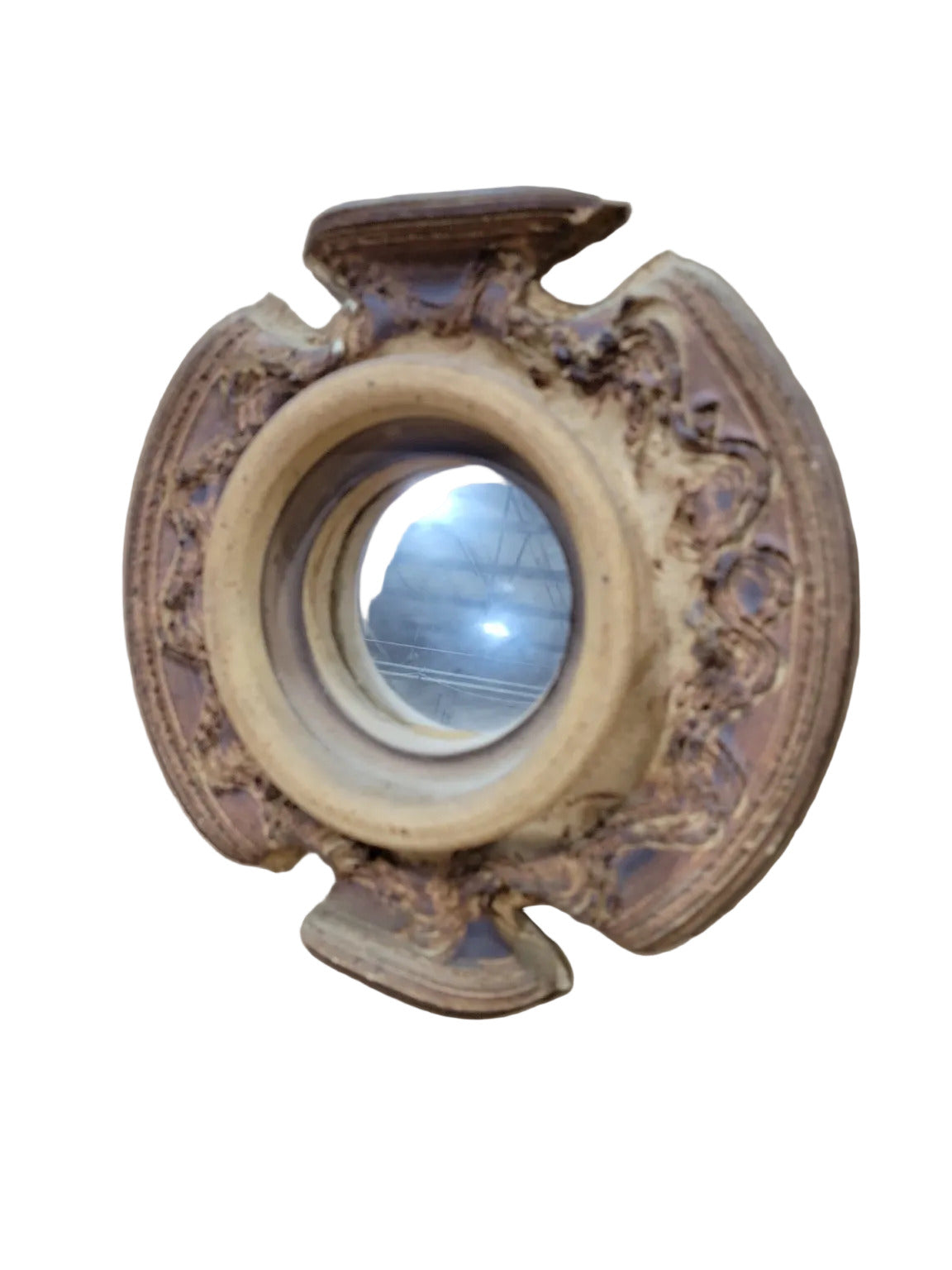 Vintage Tolled Clay Wall Mirror – 9½" Diameter
