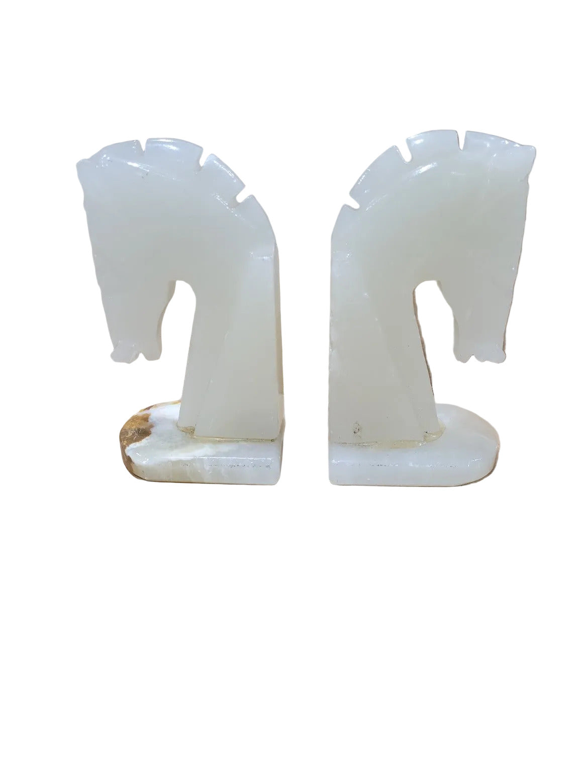 Art Deco White Onyx Horse Head Bookends – Pair