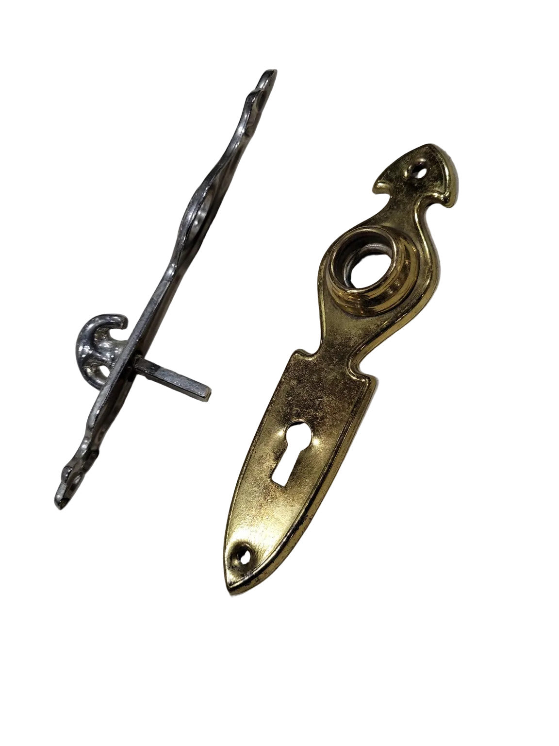 Vintage Mixed Metal Door Backplate & Brass Keyhole Escutcheon – 2 Piece Set