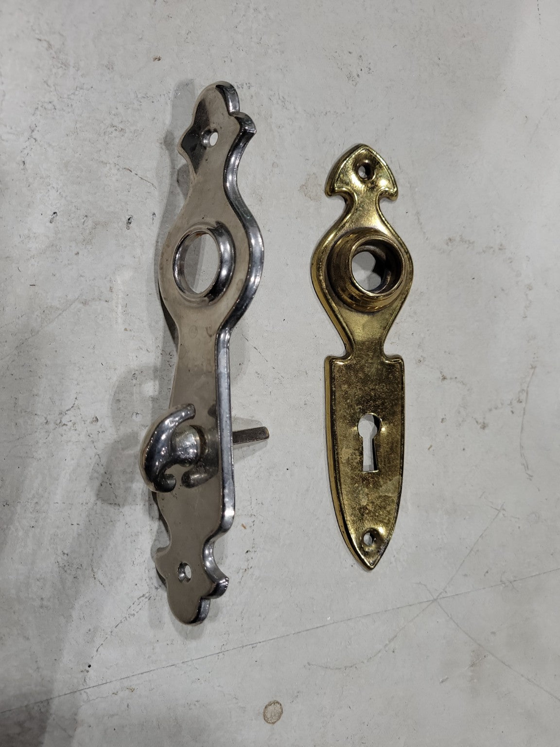 Vintage Mixed Metal Door Backplate & Brass Keyhole Escutcheon – 2 Piece Set