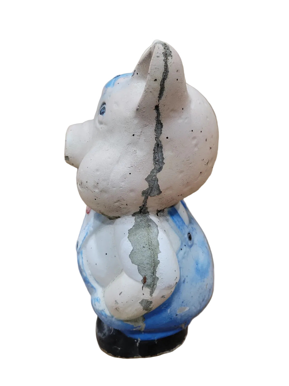 Vintage Concrete Pig Garden Statue – Farmer Overalls
