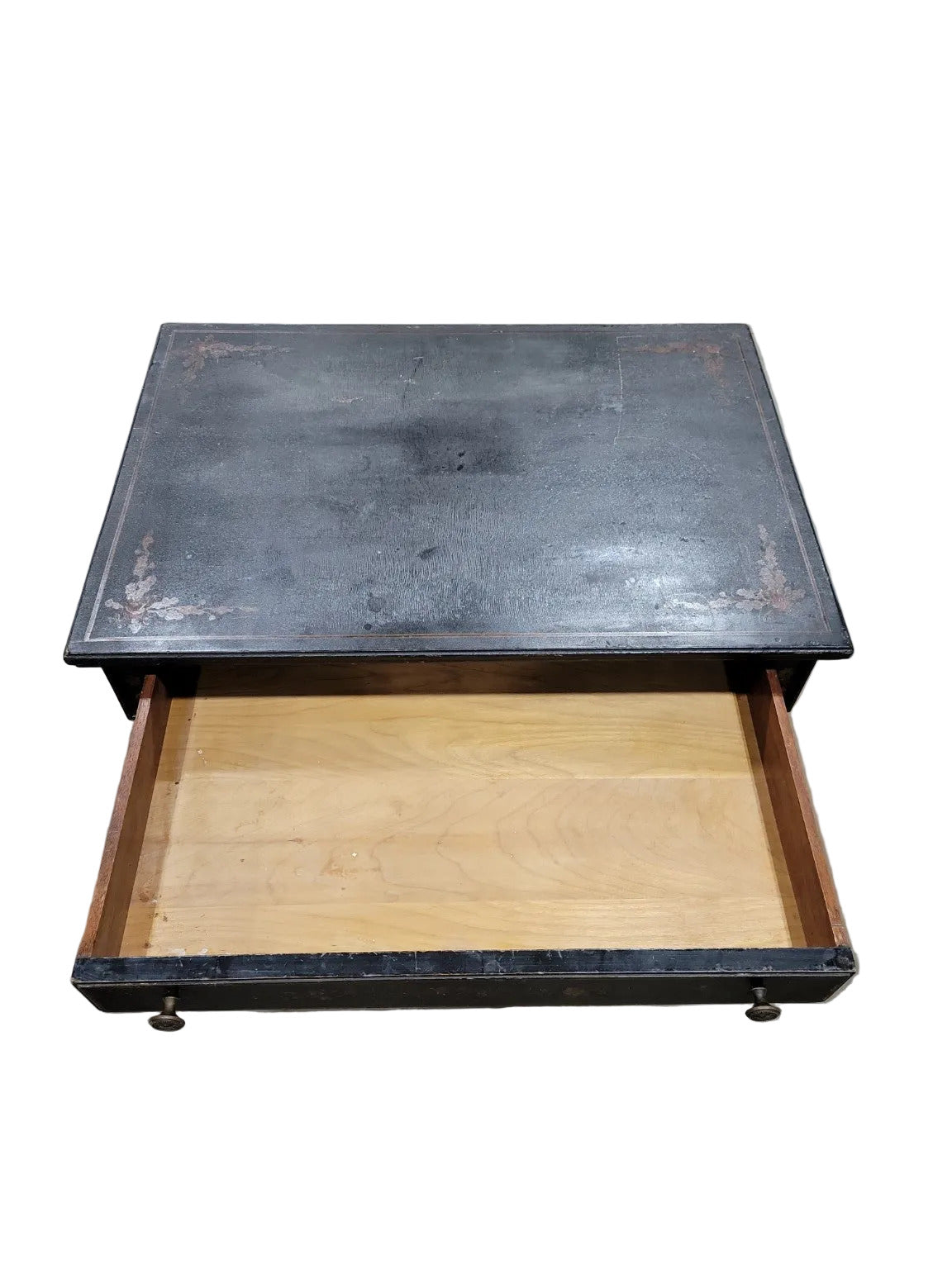 Vintage Black Painted Writing Desk with Floral Detail – Single Drawer