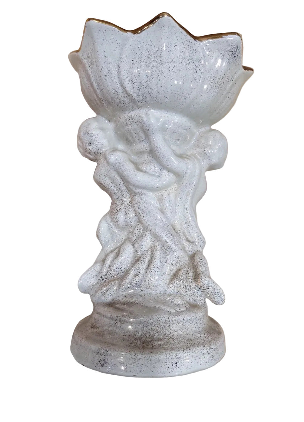 Vintage Ceramic Cherub Pedestal Bowl – Gold Rim