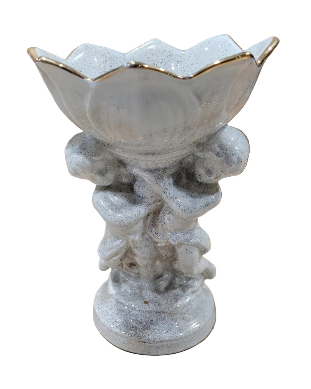 Vintage Ceramic Cherub Pedestal Bowl – Gold Rim
