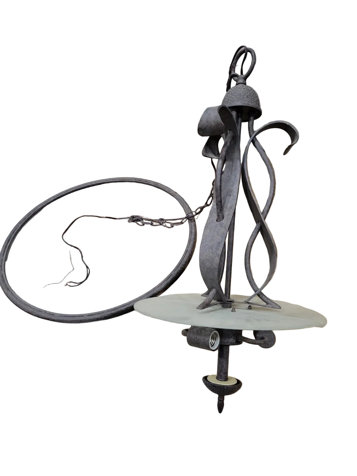 Rustic Wrought Iron Chandelier – 3 Light Scroll Design (24½" x 30")