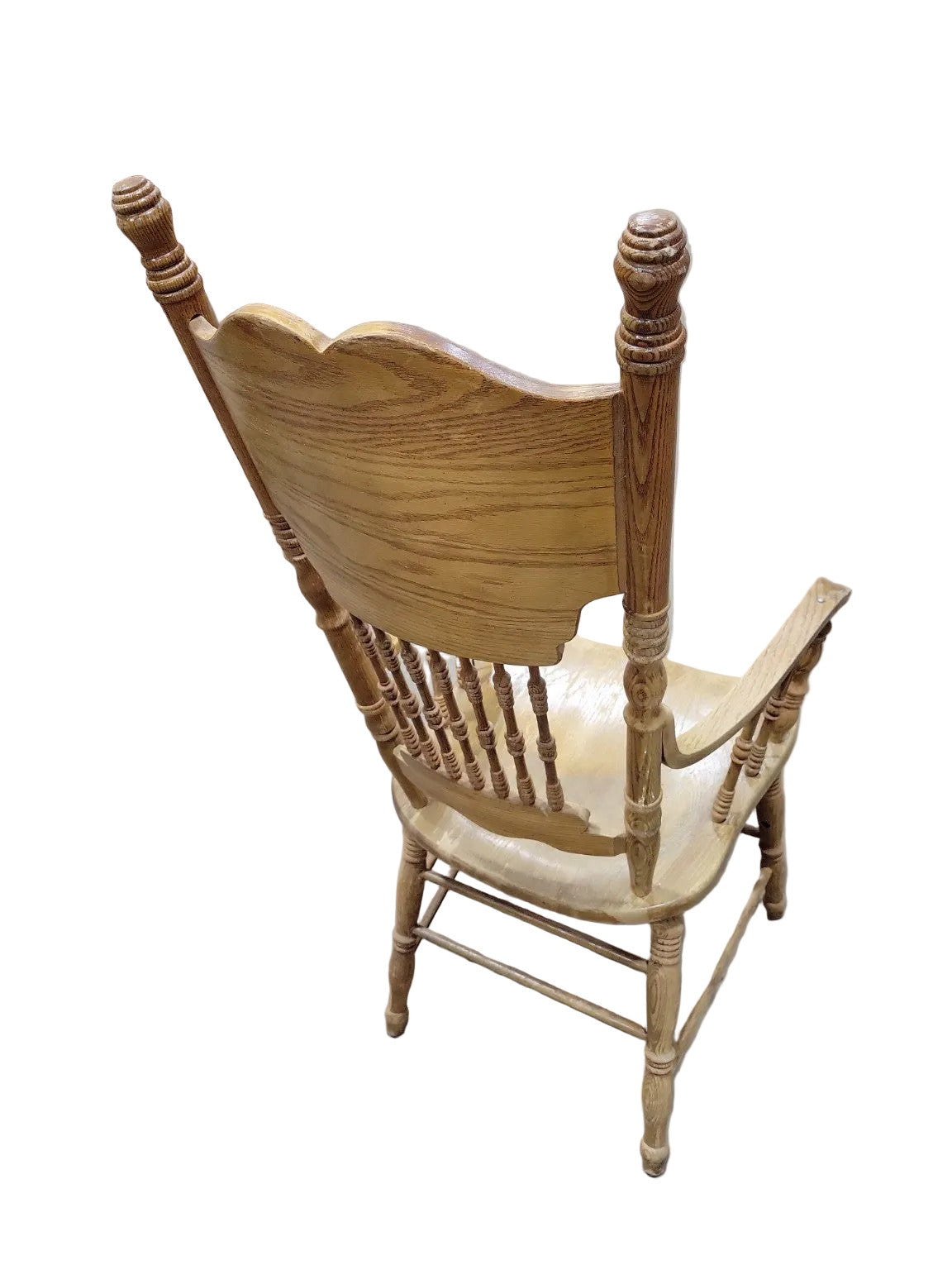 Vintage Oak Pressback Armchair – Carved High Back
