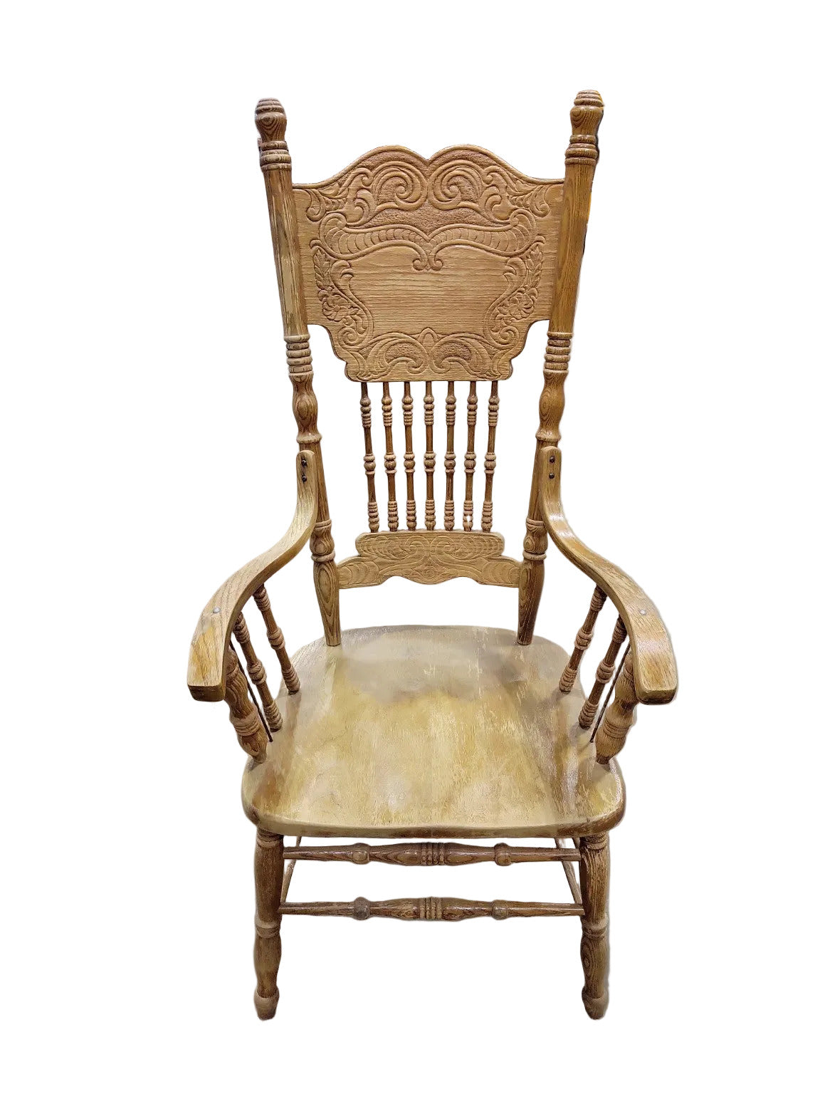 Vintage Oak Pressback Armchair – Carved High Back