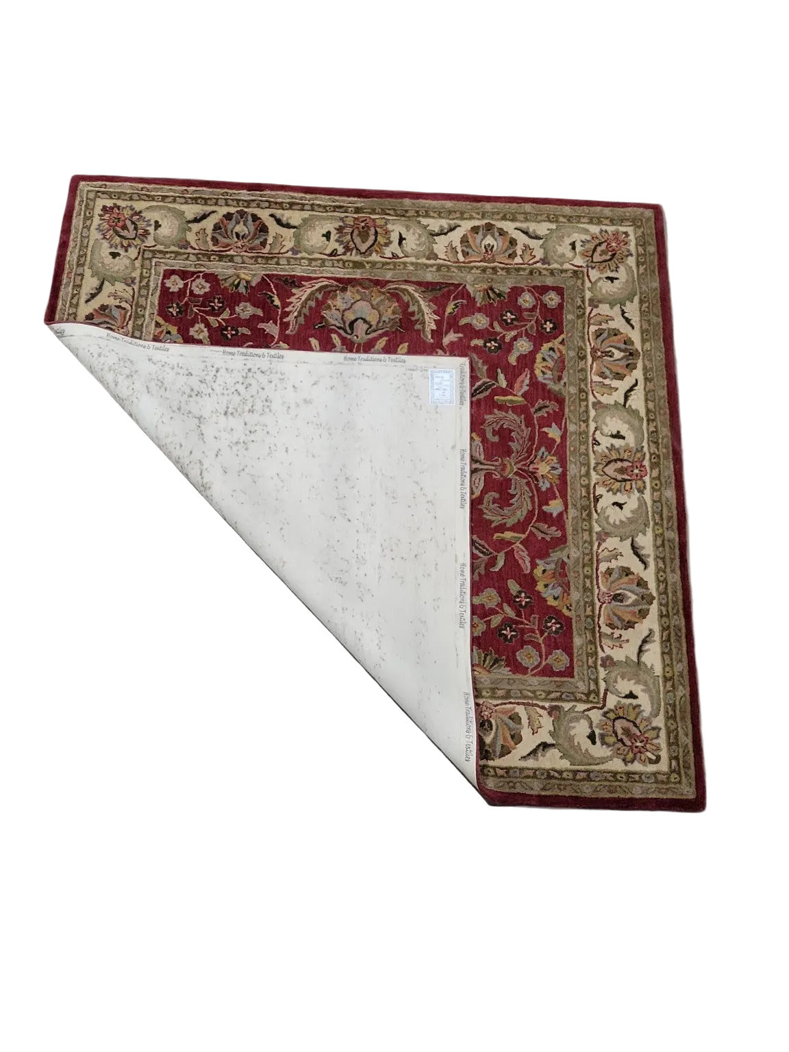 Handmade Indian Wool Area Rug with Felt Rug Pad – Red Floral 8’ x 8’ Set