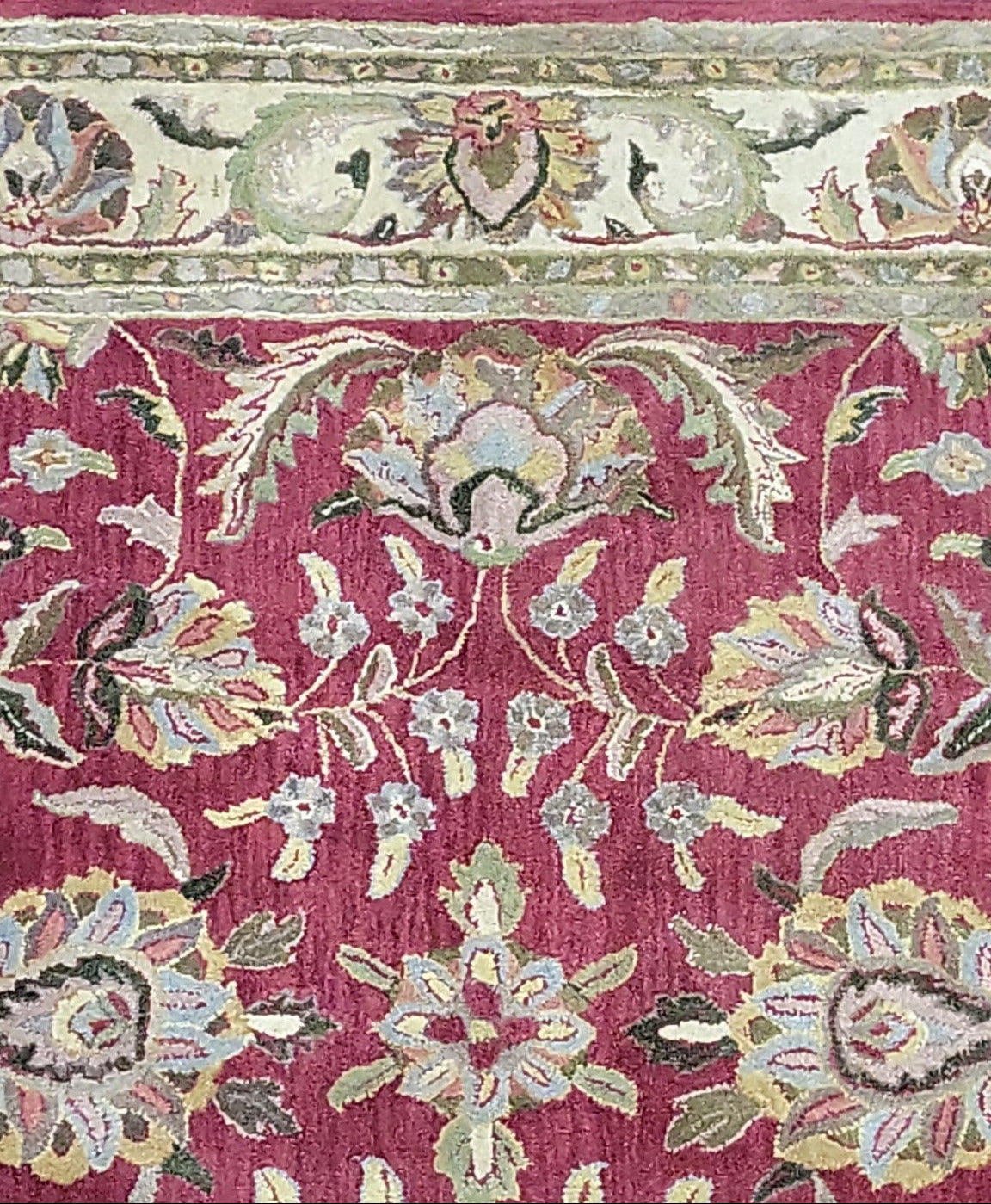 Handmade Indian Wool Area Rug with Felt Rug Pad – Red Floral 8’ x 8’ Set