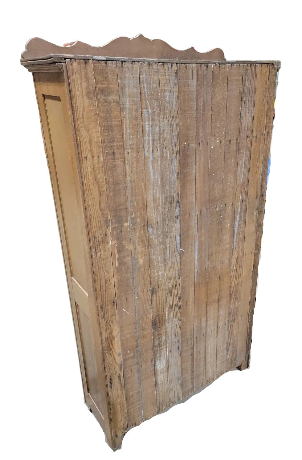 Antique Oak Two-Door Glass Display Cabinet – Beadboard Back