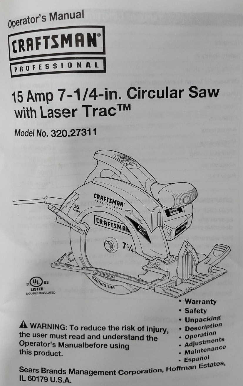 Craftsman Professional 7-1/4" Circular Saw with Bag – Model 320.27311