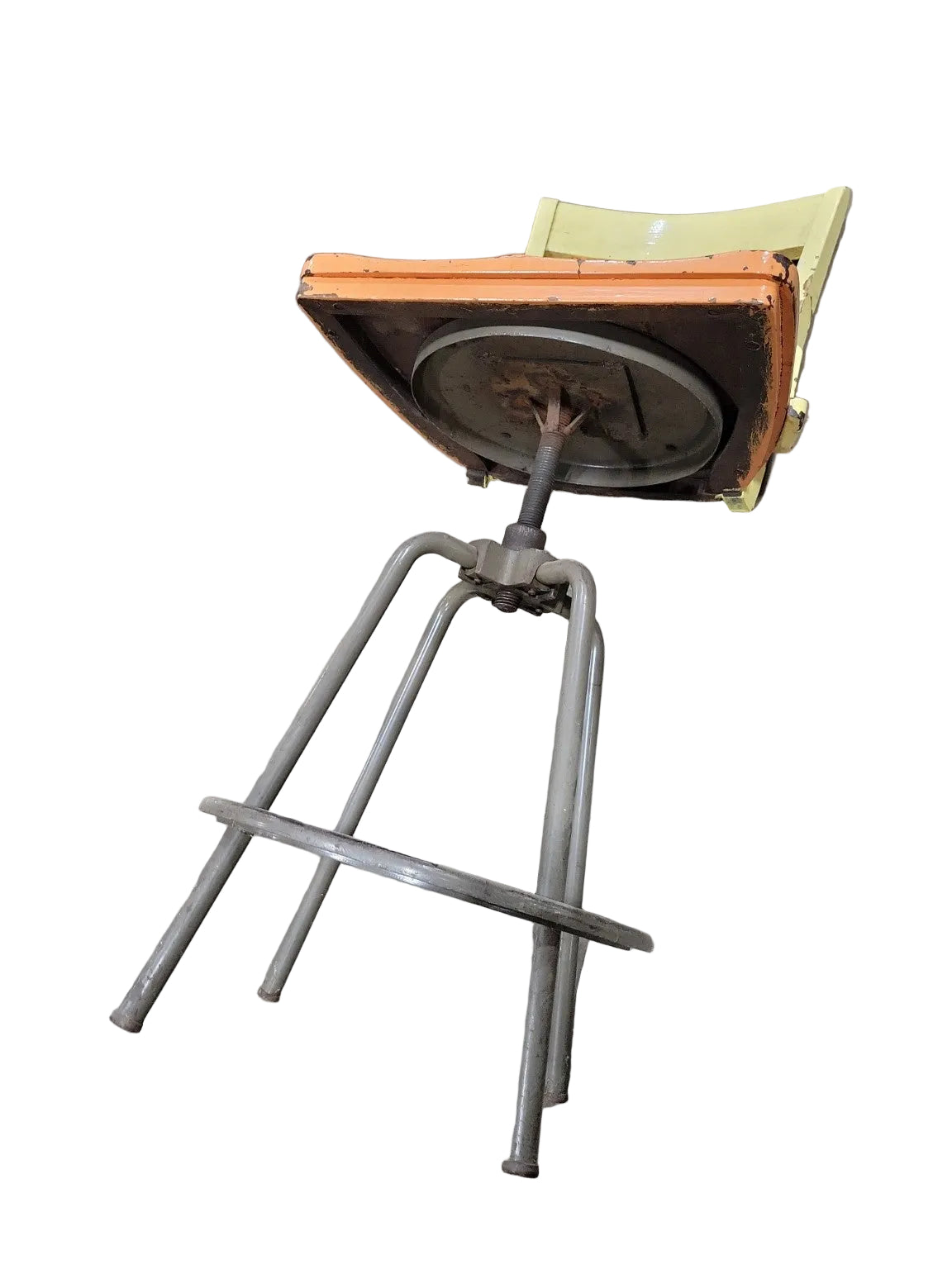 Vintage Hand-Painted Swivel Drafting Stool – “Smile” Seat
