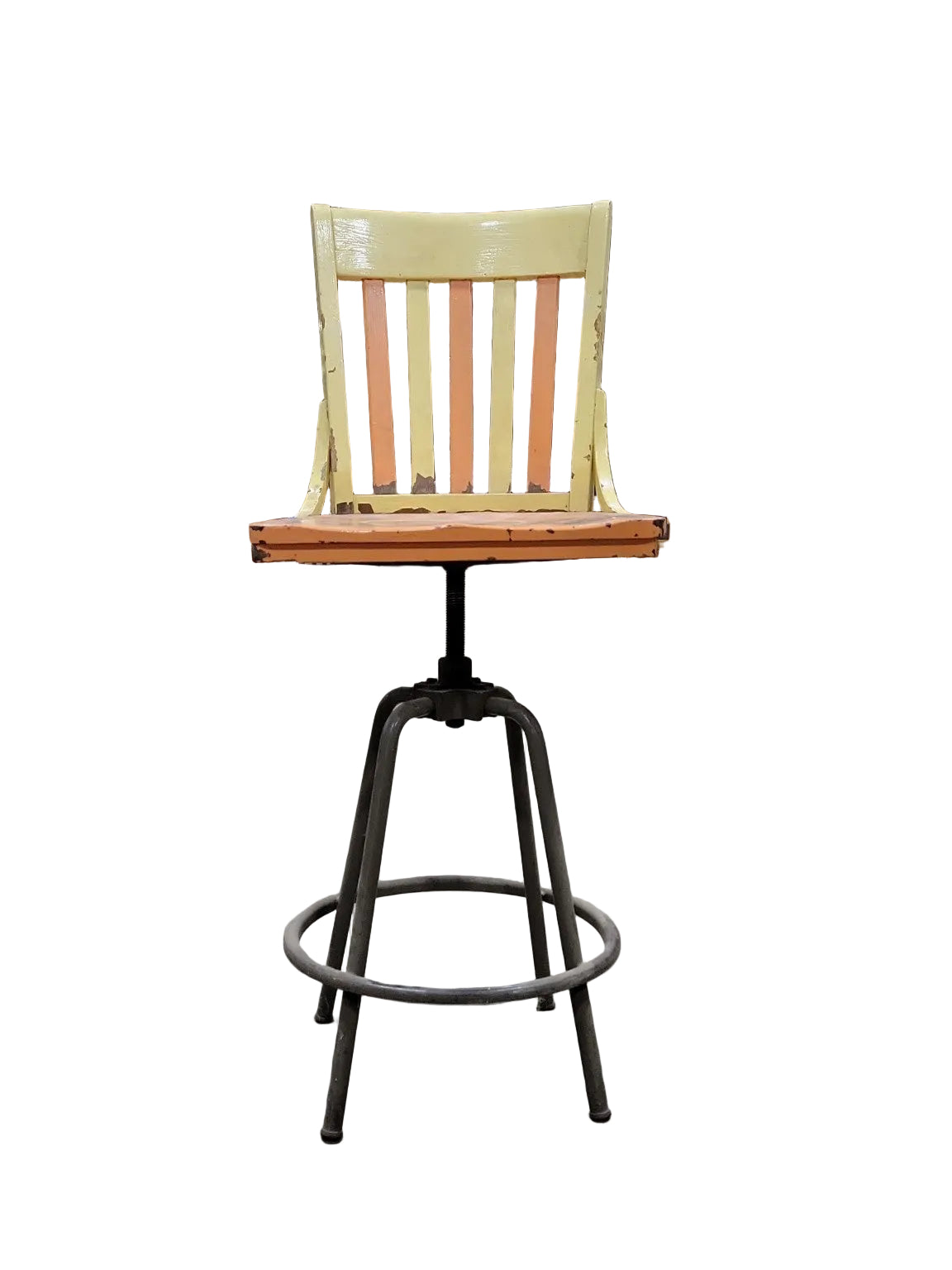 Vintage Hand-Painted Swivel Drafting Stool – “Smile” Seat
