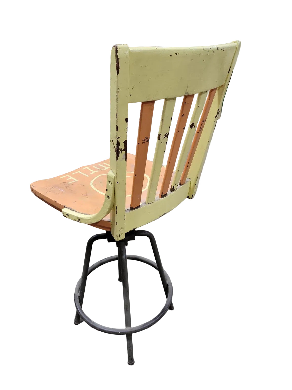 Vintage Hand-Painted Swivel Drafting Stool – “Smile” Seat