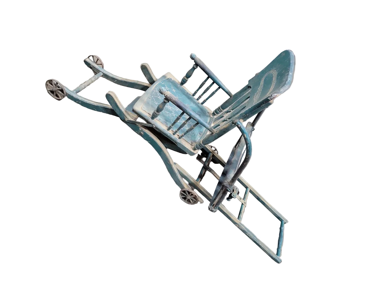 Antique Wooden Folding Baby High Chair  Stroller Combination