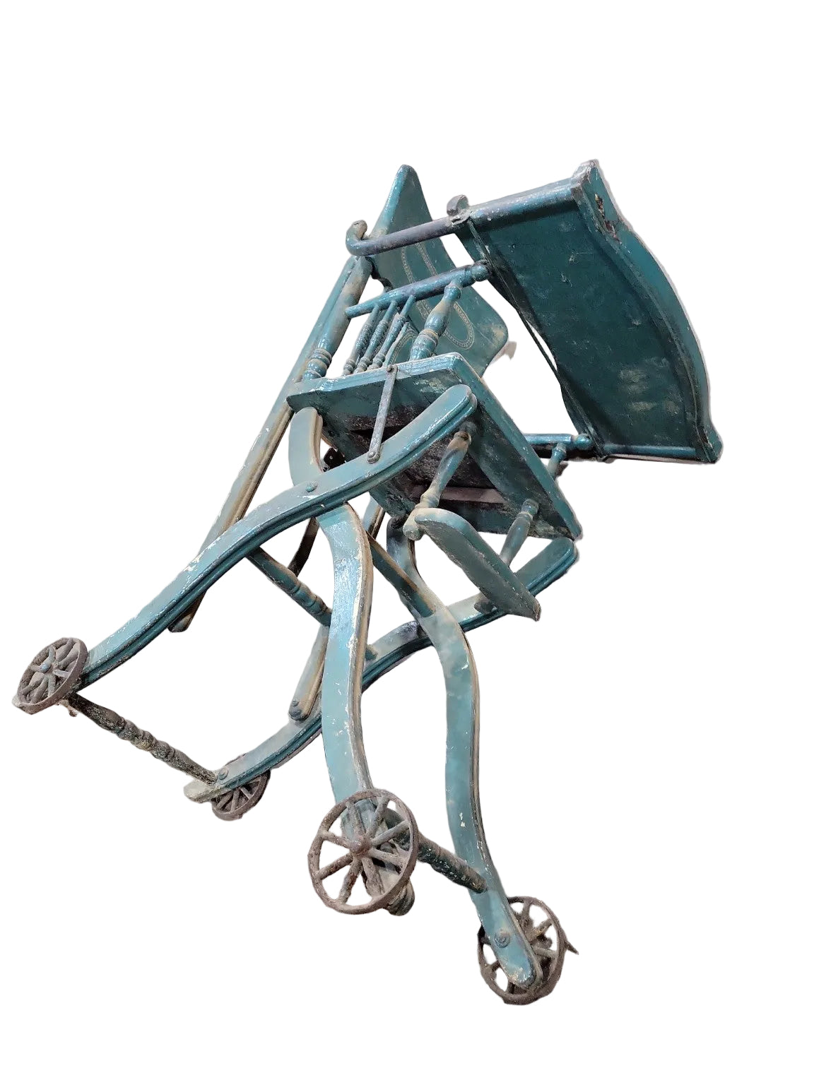 Antique Wooden Folding Baby High Chair  Stroller Combination
