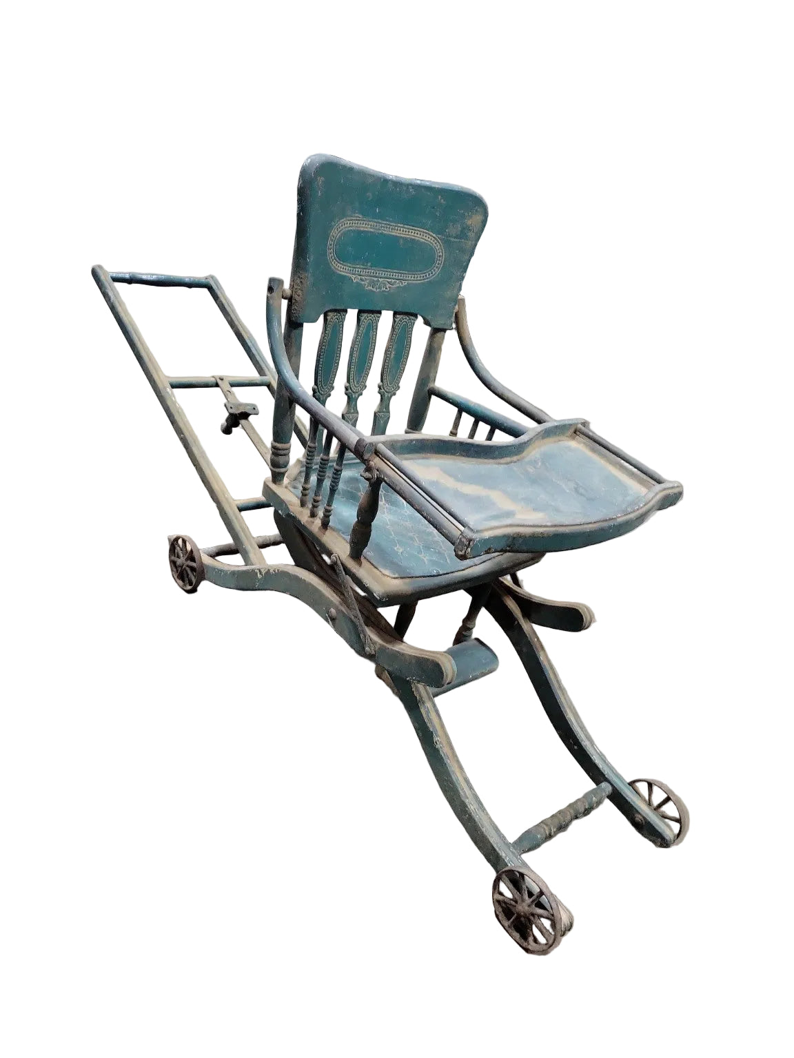 Antique Wooden Folding Baby High Chair  Stroller Combination