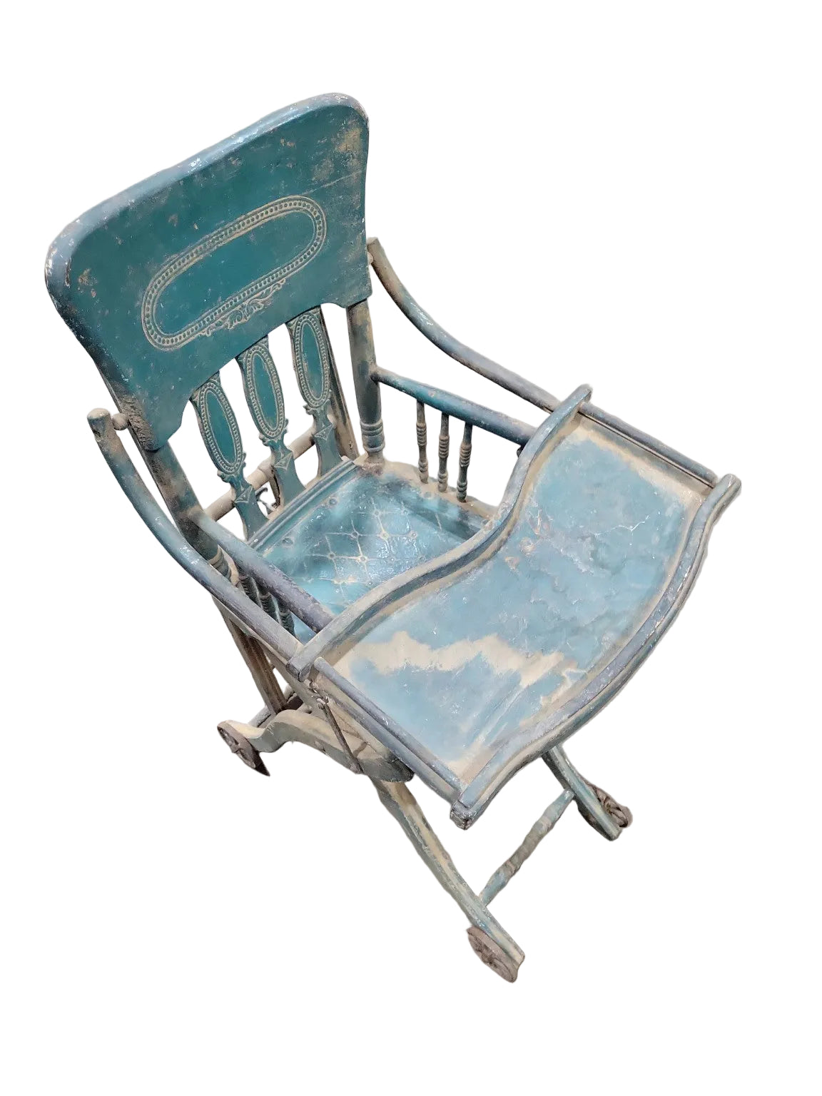 Antique Wooden Folding Baby High Chair  Stroller Combination