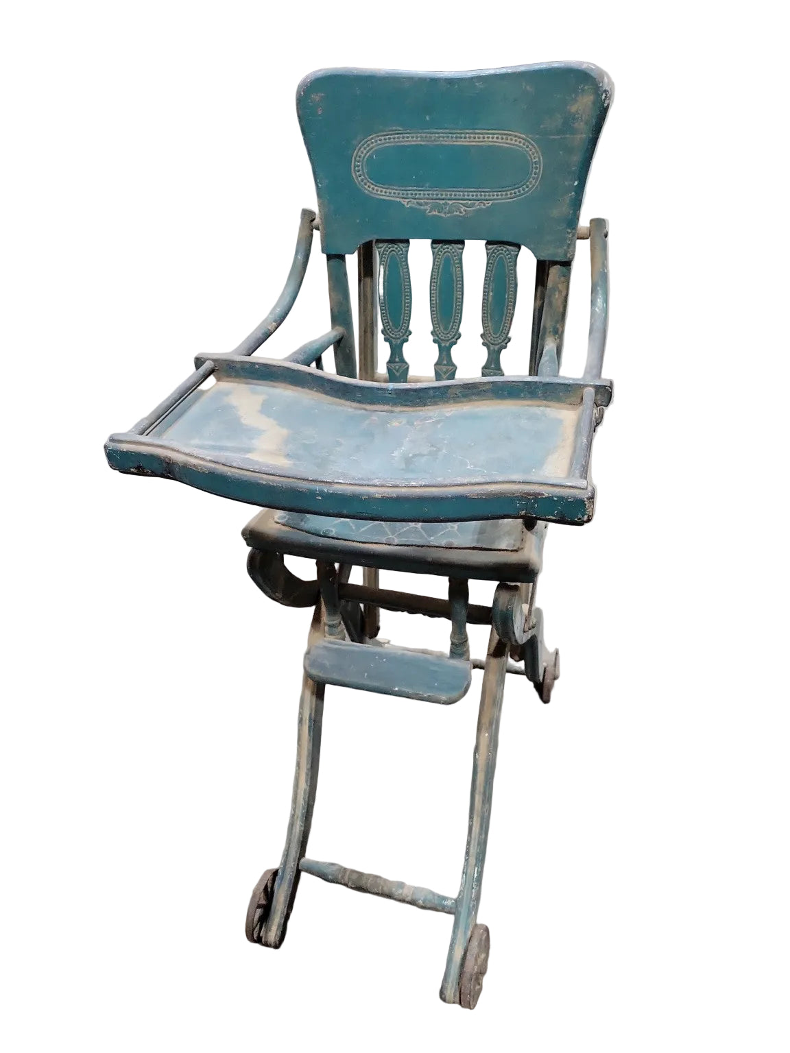 Antique Wooden Folding Baby High Chair  Stroller Combination