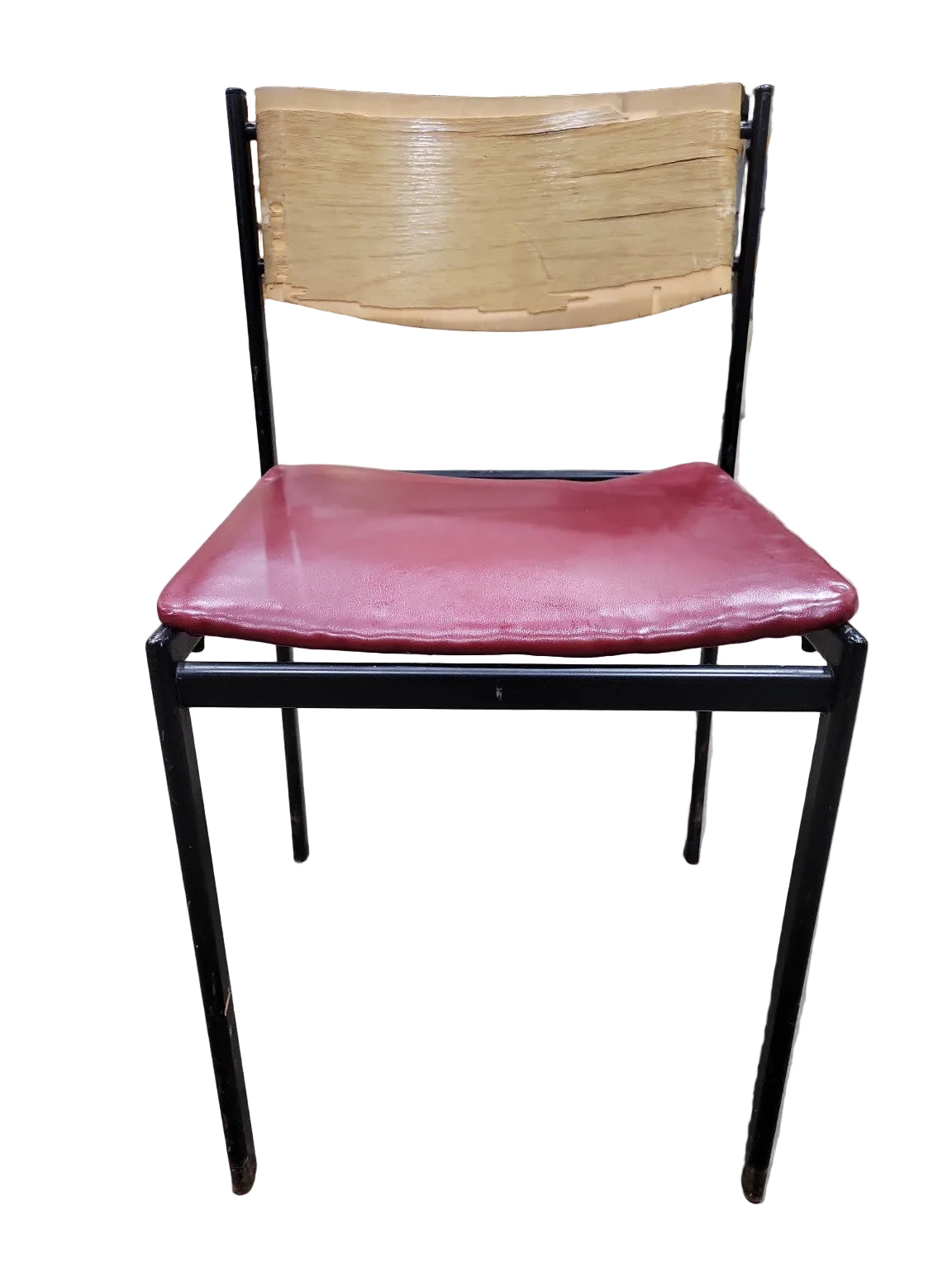 Mid-Century Industrial Metal Dining Chair – Red Vinyl Seat